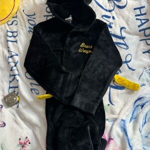 Batman Black Plush Robe w Hood with Yellow Logo Accent